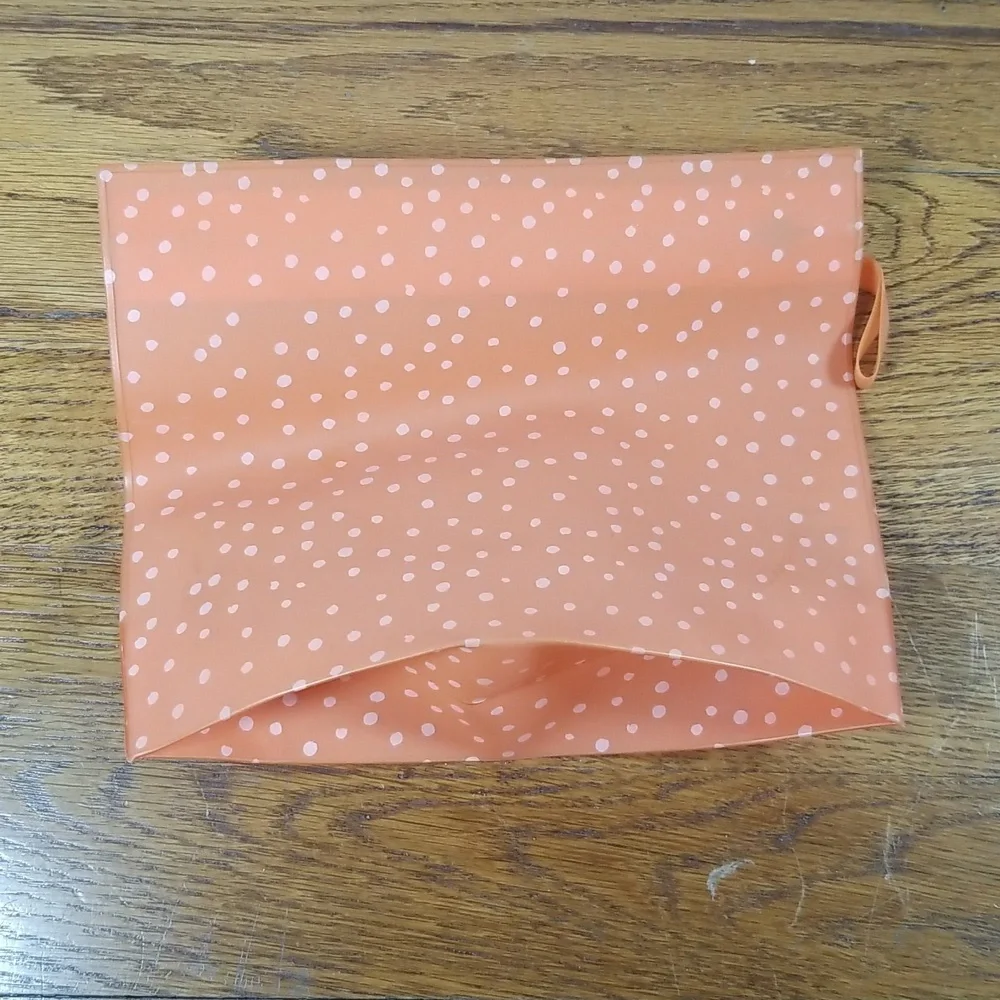 Peach with White Dots Makeup Bag with Gold Zipper NEVER USED